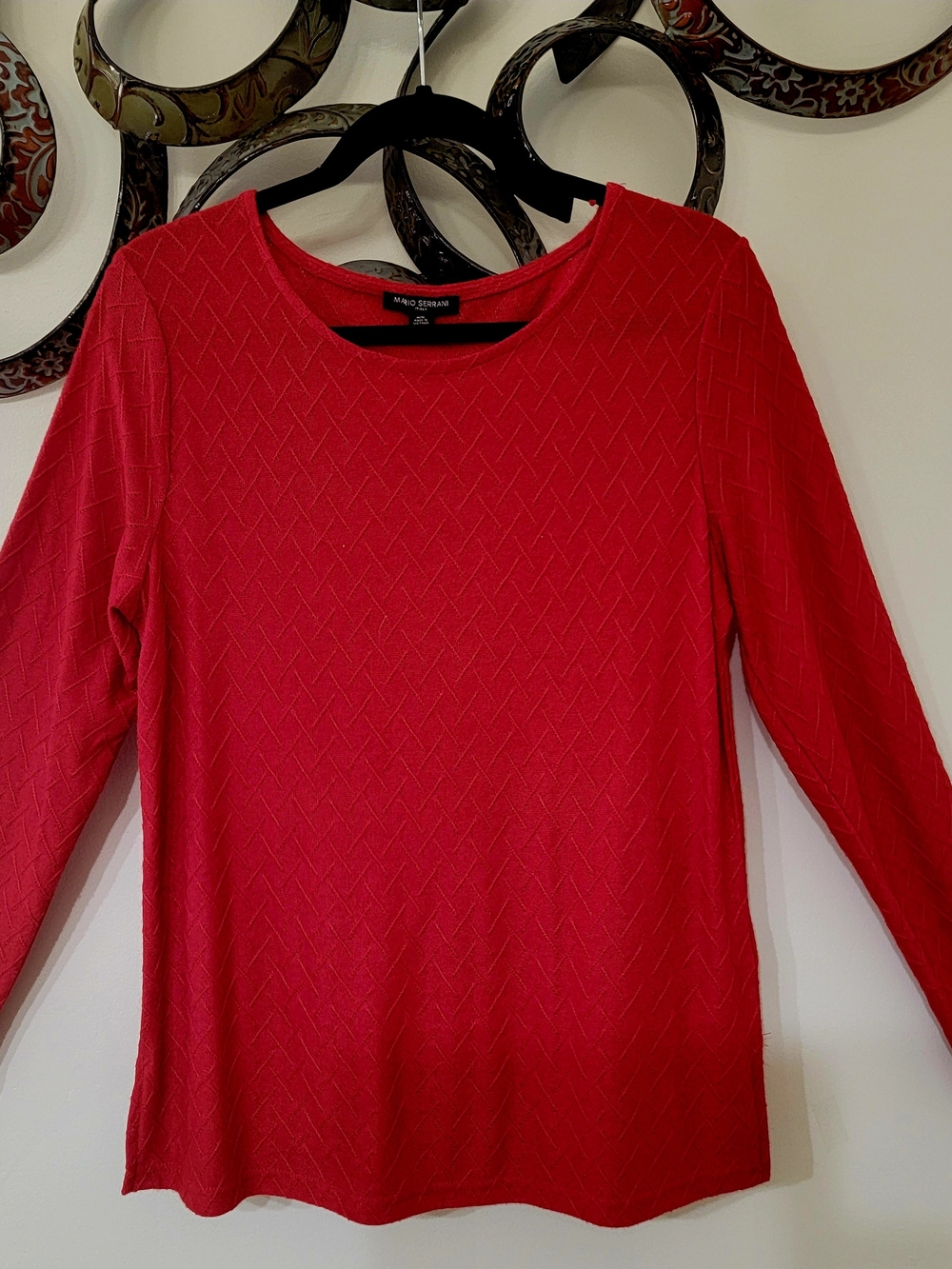 Mario Serrani Red Textured Long-Sleeve Crewneck Top